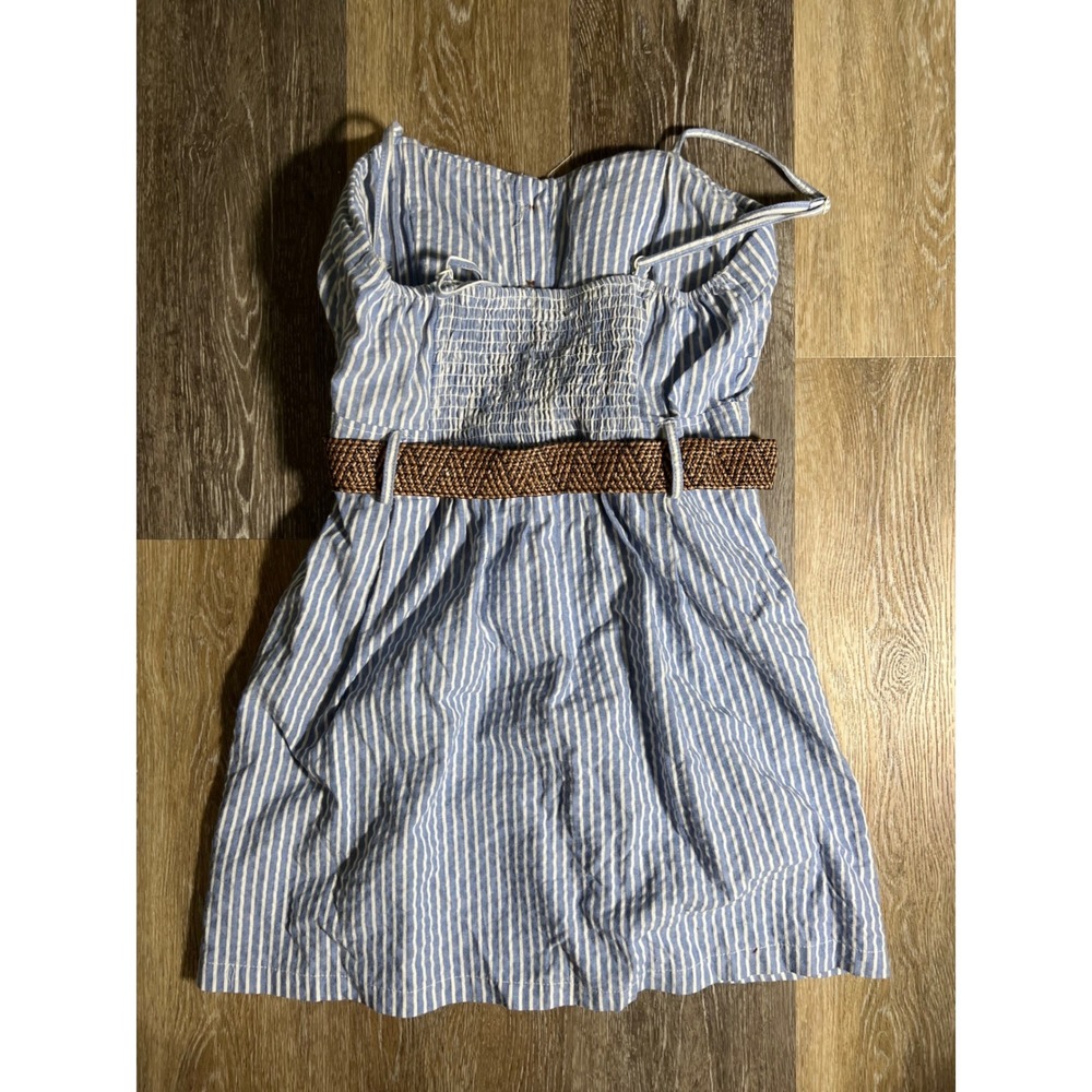 Mind Code Blue White Striped Cotton Mini Dress Button Down Belted Womens Large - Picture 5 of 6